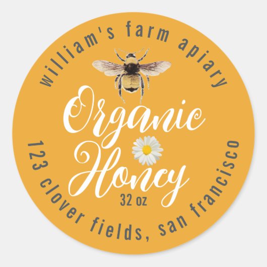 Honey Jar Label Honeybee Apiary Mellow Yellow (Voorkant)