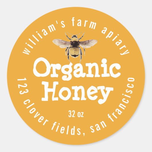Honey Jar Label Honeybee Apiary Mellow Yellow (Voorkant)