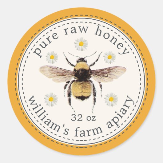 Honey Jar Label Honeybee Apiary Mellow Yellow (Voorkant)