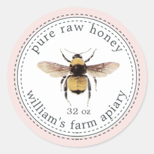 Honey Jar Label Honeybee Apiary Pastel Pink
