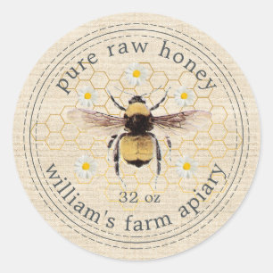 Honey Jar Label Honeybee Apiary Rustic Linen