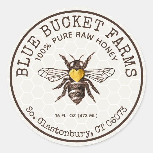 Honey Jar Label Honeycomb Bee (Voorkant)