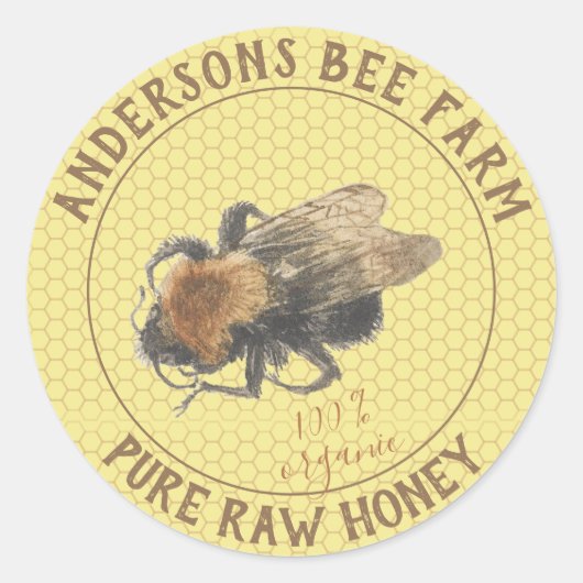 Honey Jar Label |  honingbij en honingraat (Voorkant)