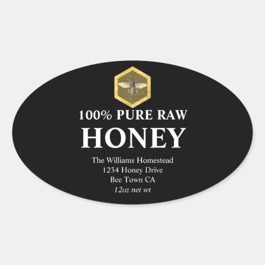 Honey Jar Label | Honingbijen en Apiary Name Black (Voorkant)