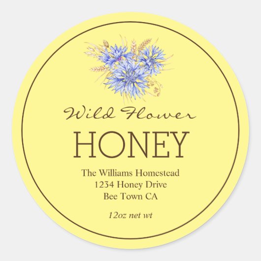 Honey Jar Label | Kornbloem | Naam begunstigde (Voorkant)
