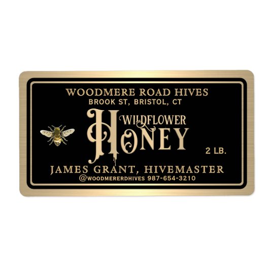 Honey Jar Label met bijen en honing druppel (Voorkant)