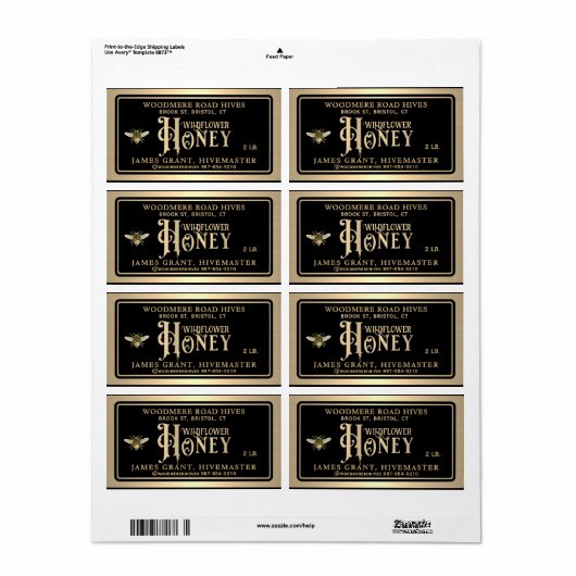 Honey Jar Label met bijen en honing druppel (Full Sheet)