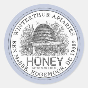 Honey Jar Label ( Skep) Blauwe Rand