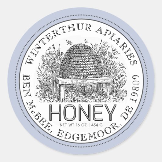 Honey Jar Label ( Skep) Blauwe Rand (Voorkant)