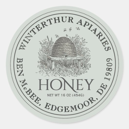 Honey Jar Label ( Skep) stippelrand (Voorkant)