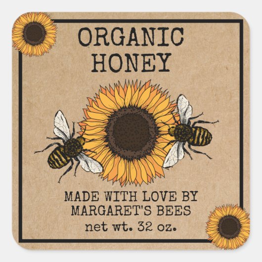 Honey Jar Labels Honeybee Honeycomb Bee Apiary (Voorkant)