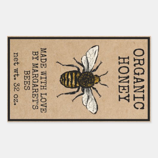 Honey Jar Labels Honeybee Honeycomb Bee Apiary (Voorkant)