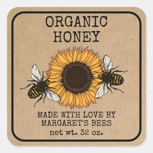Honey Jar Labels Honeybee Honeycomb Bee Apiary (Voorkant)