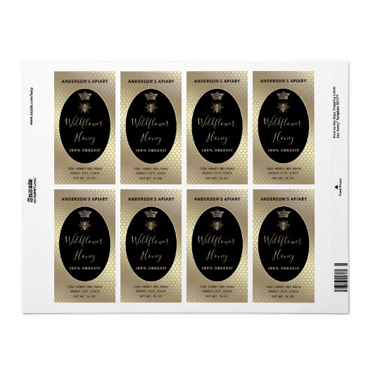 Honey jar modern script koningin bee etiket (Full Sheet)