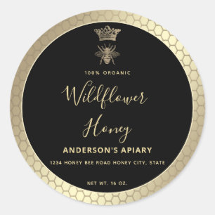 Honey jar modern script koningin bee square sticke ronde sticker