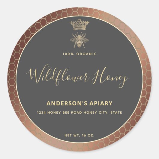 Honey jar modern script koningin bee square sticke ronde sticker (Voorkant)