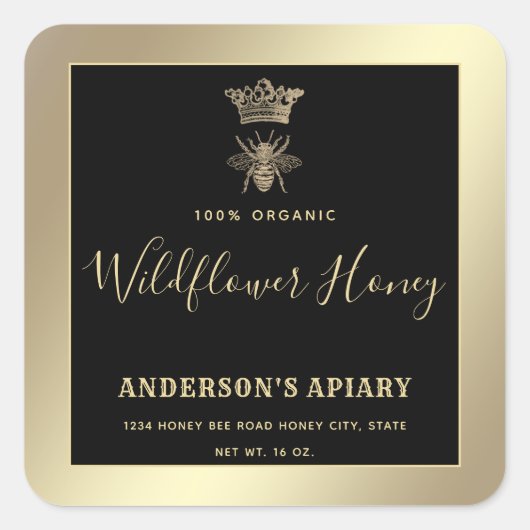 Honey jar modern script koningin bee square sticke vierkante sticker (Voorkant)