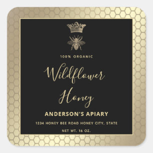 Honey jar modern script koningin bee square sticke vierkante sticker