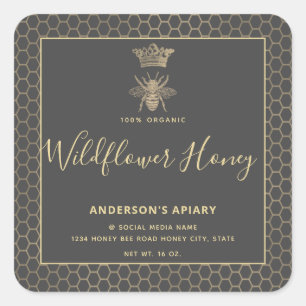 Honey jar modern script koningin bee square sticke vierkante sticker