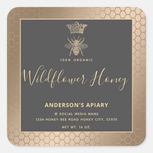 Honey jar modern script koningin bee square sticke vierkante sticker (Voorkant)
