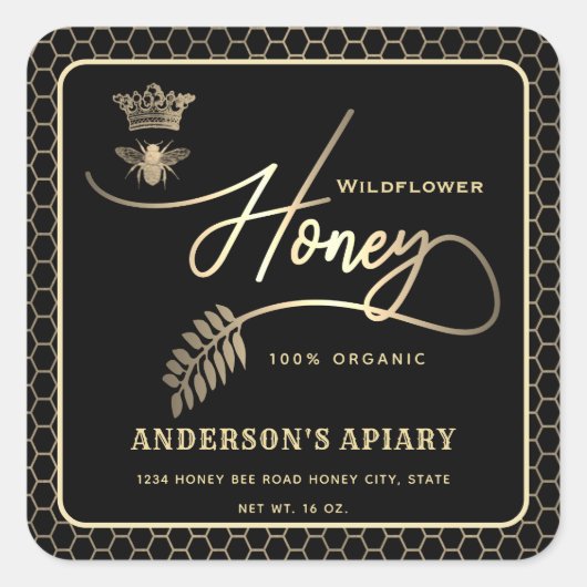 Honey jar modern script koningin bee square sticke vierkante sticker (Voorkant)