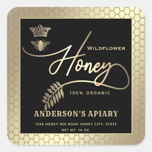 Honey jar modern script koningin bee square sticke vierkante sticker (Voorkant)