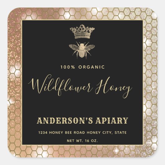 Honey jar modern script koningin bee vierkante sticker (Voorkant)