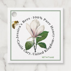 Honey Jar Neck Label met Magnolia Flower en Bee