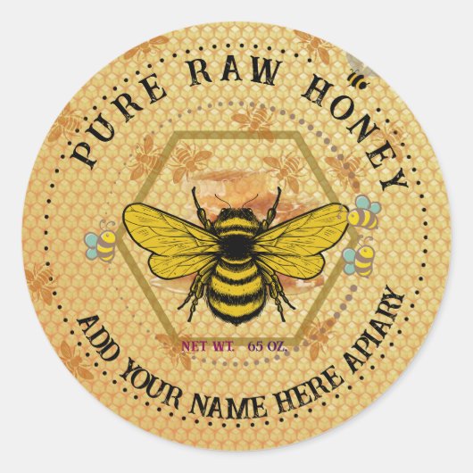 Honey Jar Stickers | Bee & Honeycomb Apiary Labels (Voorkant)