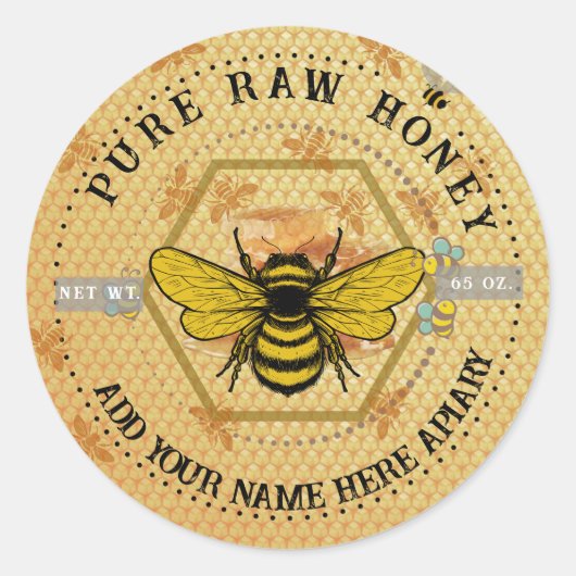 Honey Jar Stickers | Bee & Honeycomb Apiary Labels (Voorkant)