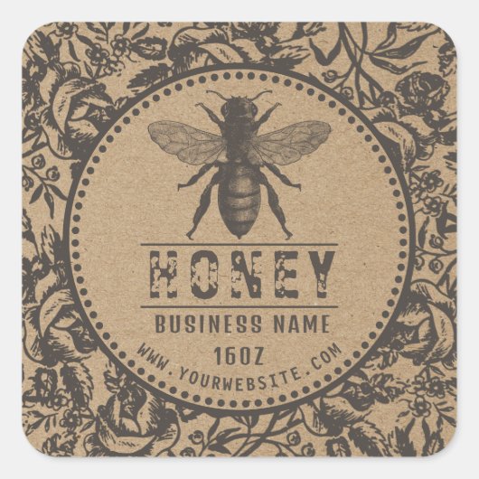 Honey Label Kraft | Bloemen en bijen (Voorkant)