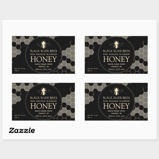 Honey Label with Honeycomb and Stylized Bee Black (Vel)