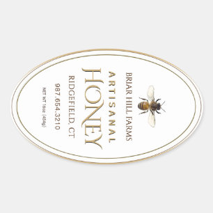 Honey Label with honeycomb, bee and gold border
