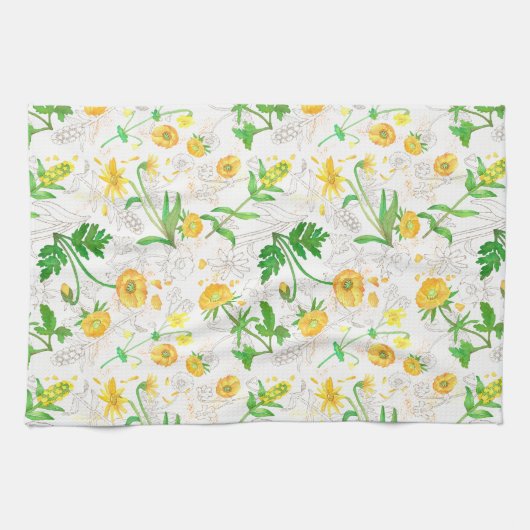 Honey Lemon Flowers Snow White Kitchen Towels Theedoek (Horizontaal)