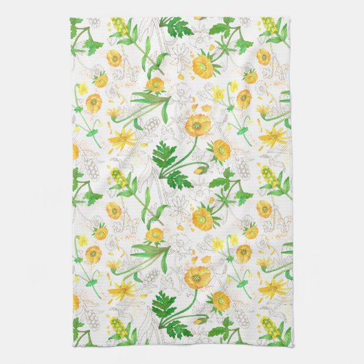 Honey Lemon Flowers Snow White Kitchen Towels Theedoek (Verticaal)