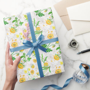 Honey Lemon Flowers Snow White Wrapping Paper Cadeaupapier