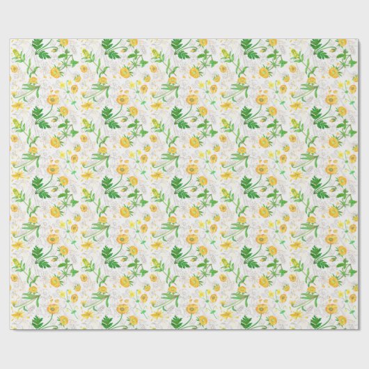 Honey Lemon Flowers Snow White Wrapping Paper Cadeaupapier (Vlak)