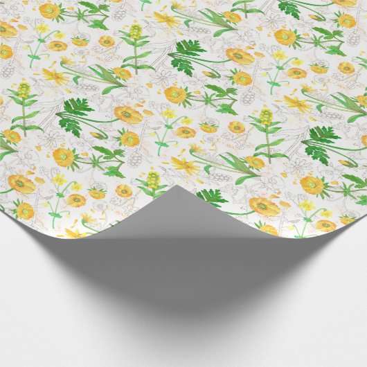 Honey Lemon Flowers Snow White Wrapping Paper Cadeaupapier (Hoek)