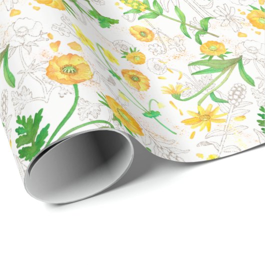Honey Lemon Flowers Snow White Wrapping Paper Cadeaupapier (Rol Hoek)