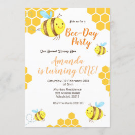 Honey Little Bee 1st Birthday Invitation Kaart