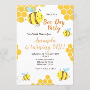 Honey Little Bee 1st Birthday Invitation Kaart