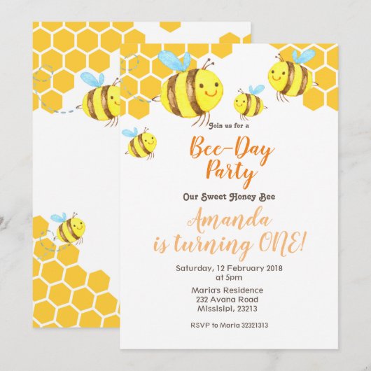 Honey Little Bee 2e verjaardag Kaart (Voorkant / Achterkant)