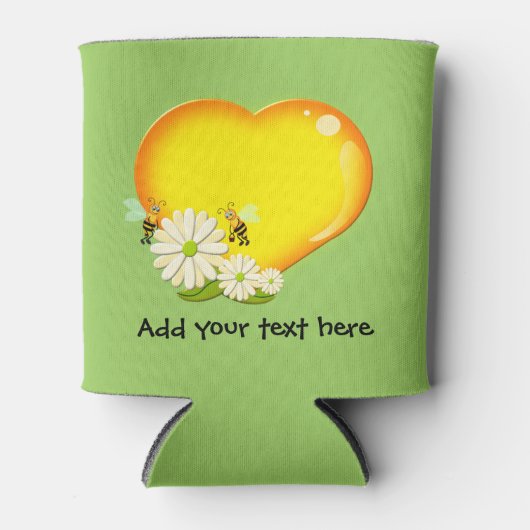 Honey Love Heart, Honey Bees and Flowers Custom Blikjeskoeler (Voorkant)