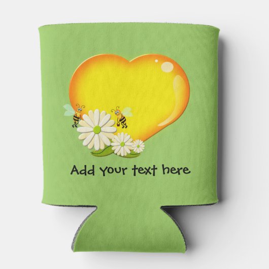 Honey Love Heart, Honey Bees and Flowers Custom Blikjeskoeler (Achterkant)