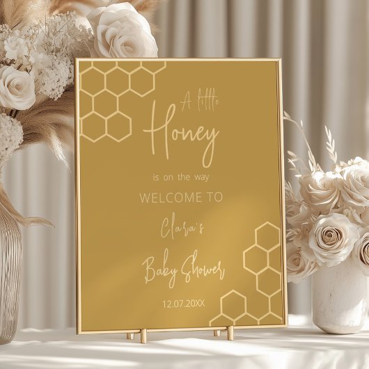 Honey Minimal Golden Beige Baby shower Welkom Poster