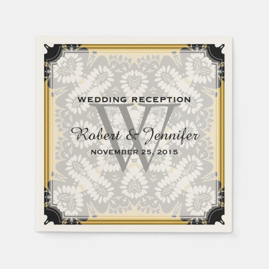 Honey Mustard & Black Tribal Love Paper Napkins Servetten (Voorkant)