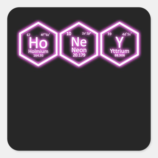 Honey Neon Element Periodic Table Science Vierkante Sticker (Voorkant)