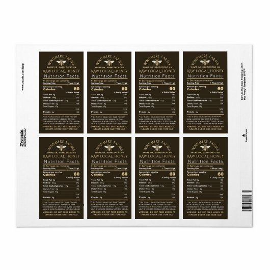 Honey Nutrition Baby Waarschuwing & Bee Verzending Etiket (Full Sheet)