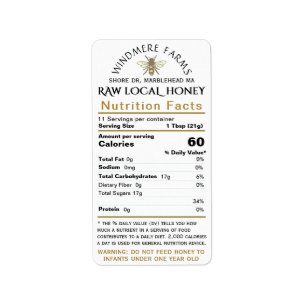 Honey Nutrition Baby Waarschuwing & Bee Verzending Etiket