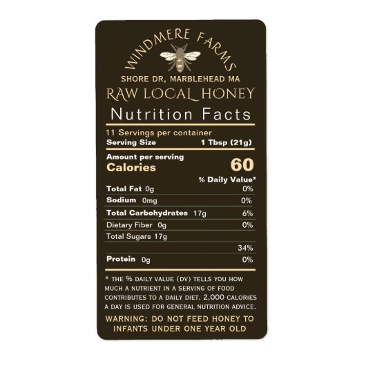 Honey Nutrition Baby Waarschuwing & Bee Verzending Etiket (Voorkant)